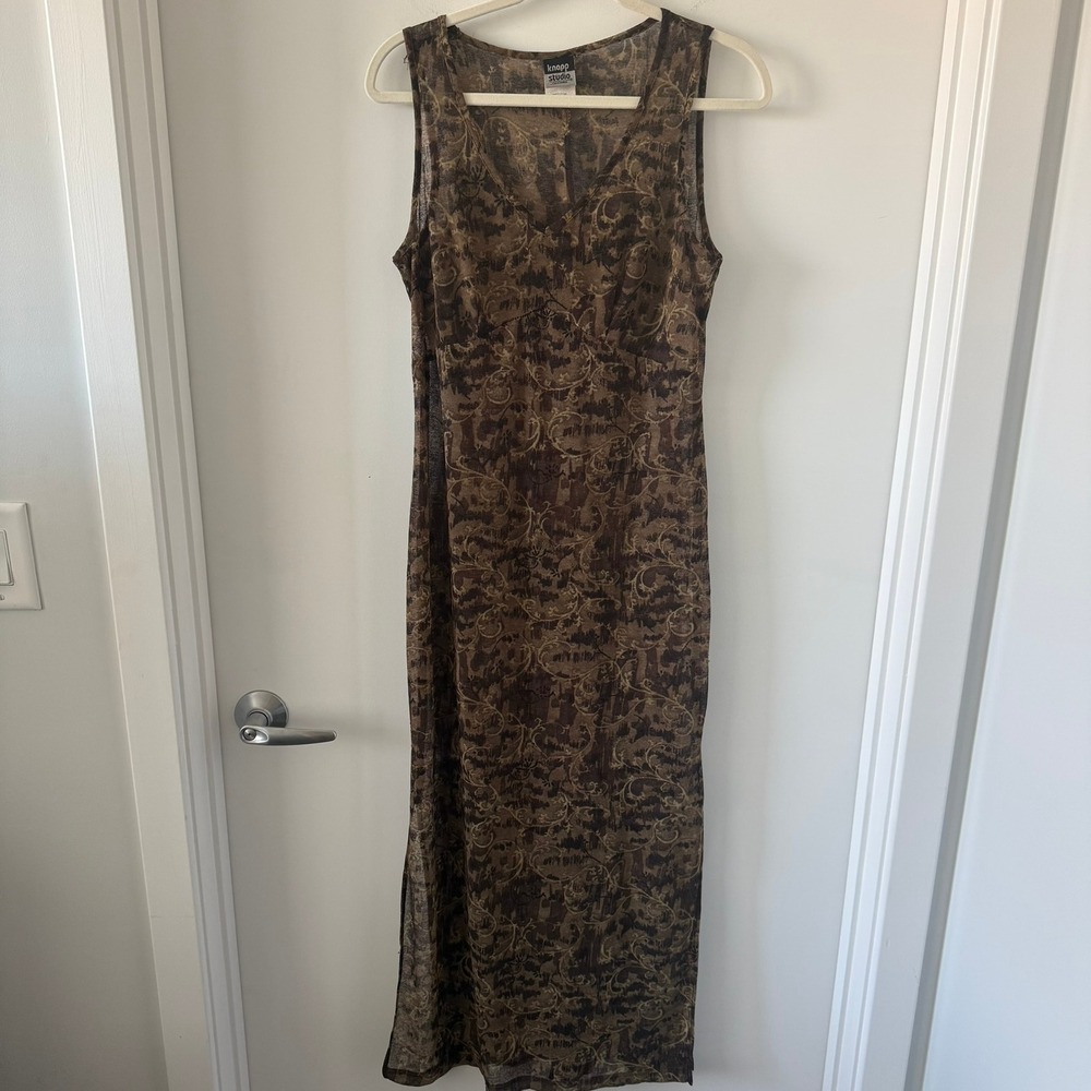 Knapp Studio California VTG 90s Mesh Maxi Dress Brown paisley Damask whimisgoth